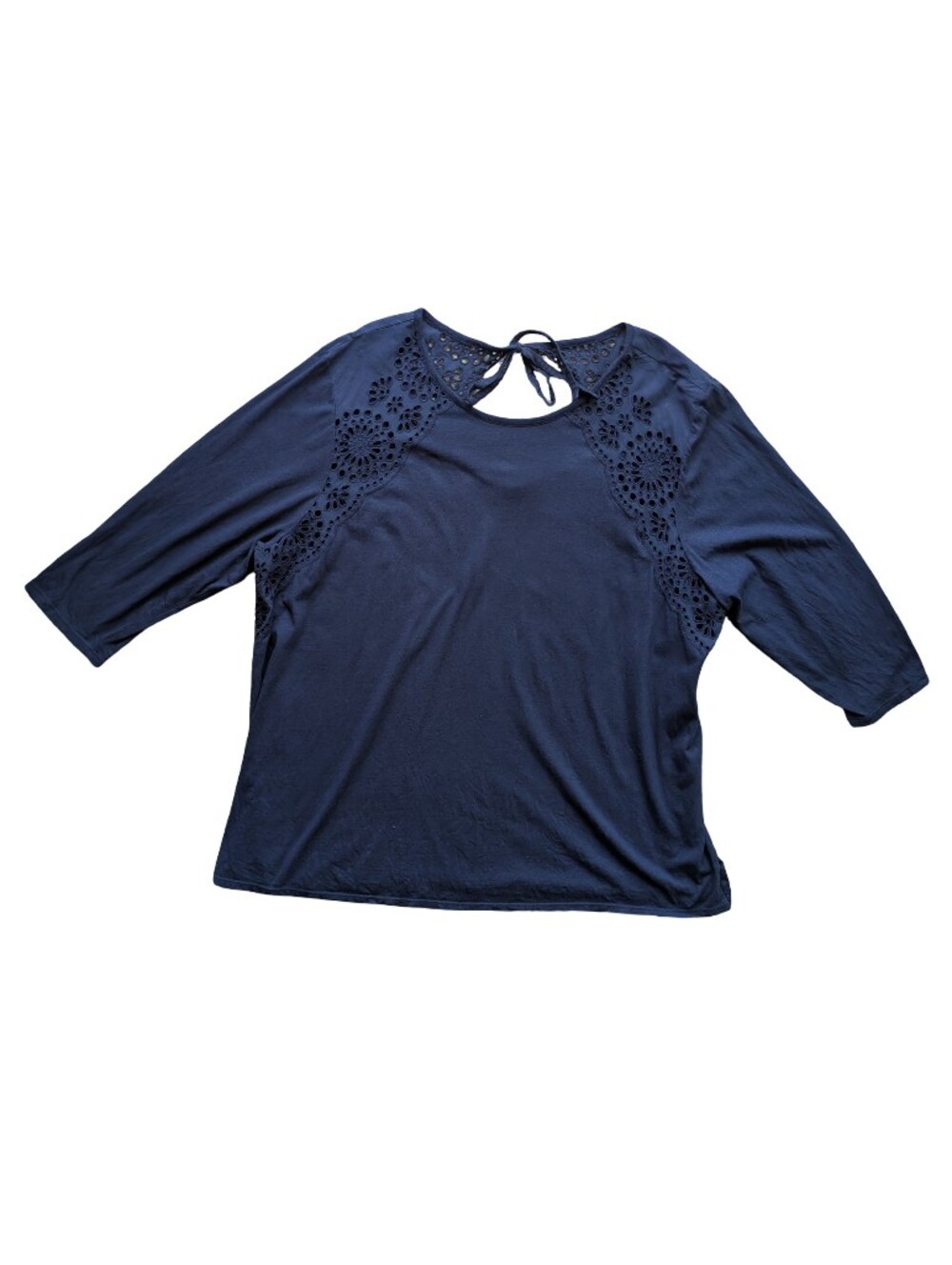 J Jill Navy Eyelet 3X Plus Blouse Summer Low Back Cutout Date Night